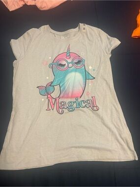 The Children's Place White Tee with Pink & Blue Magical Unicorn-Narwhal